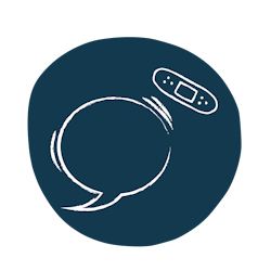 Icon Blauer Hintergrund mit Sprechblase und Pflaster