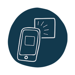 Icon Blauer Hintergrund mit Handy und Rezept