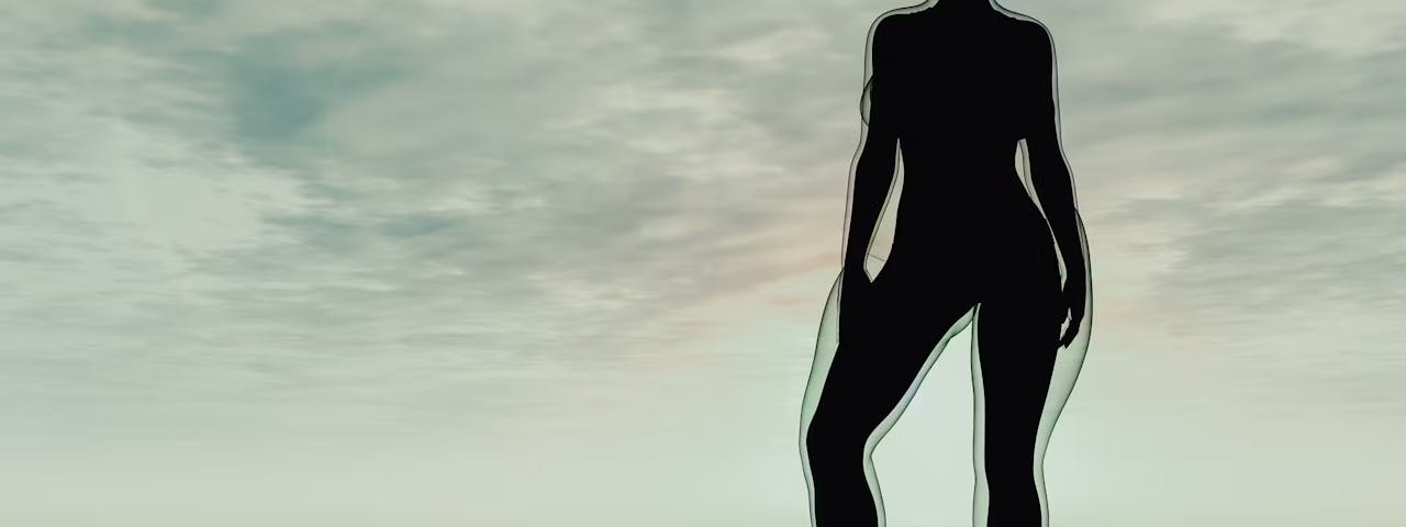 Grafik von einem Frauenkörper vor einem Himmel