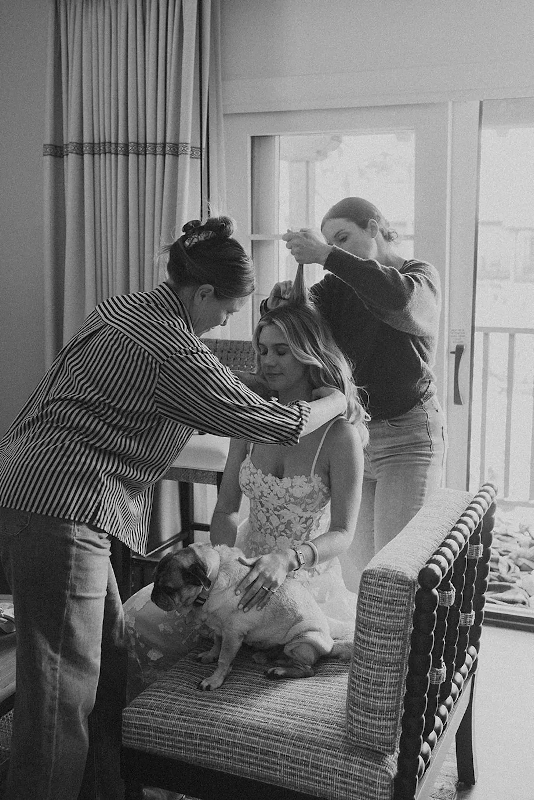 La Jolla Bride getting ready for wedding day with her dog