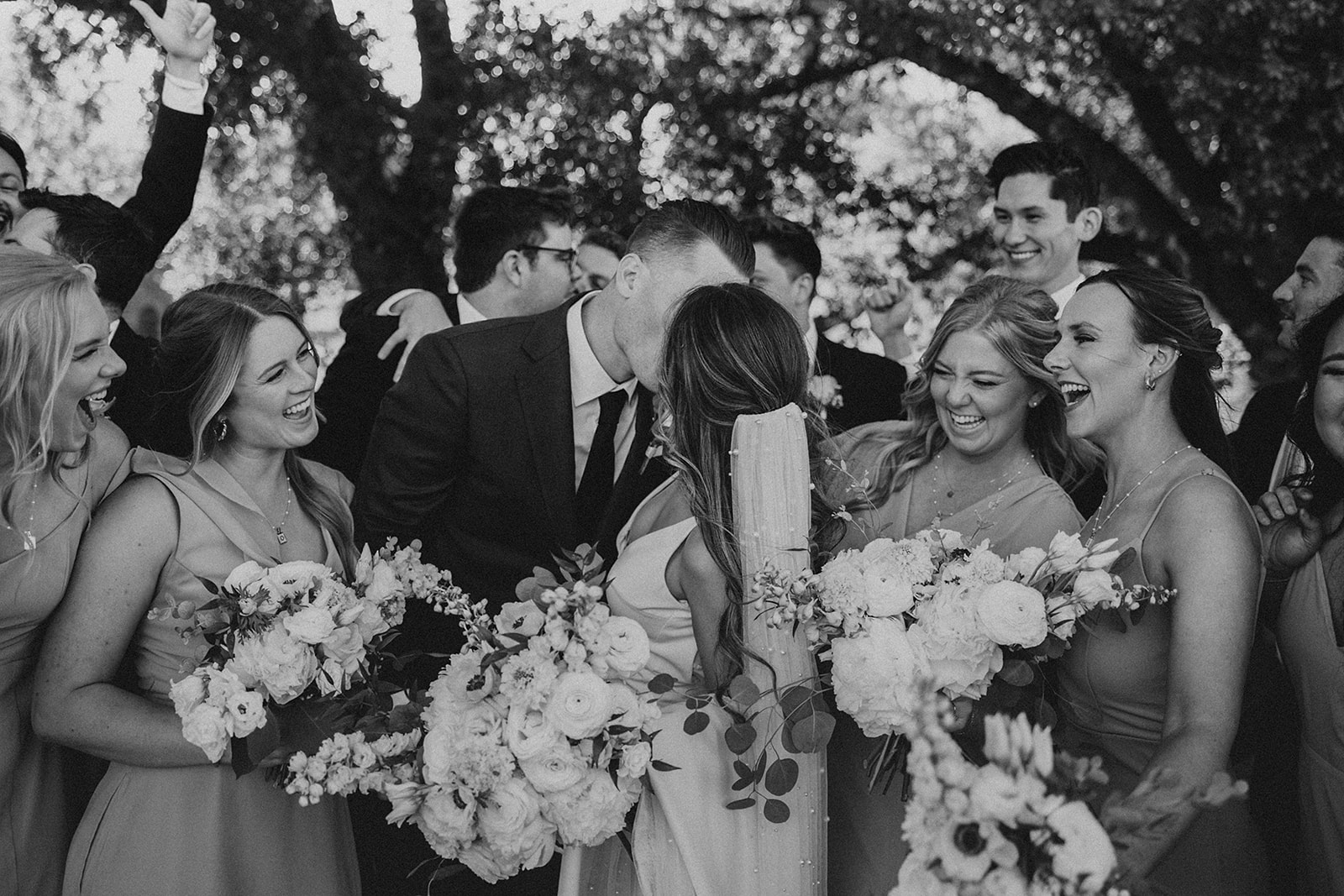Black and White Wedding Party Photo at a Fallbrook Wedding in the spring