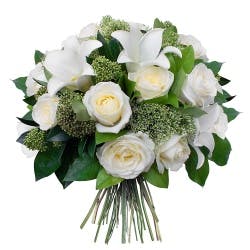 bouquet de deuil roses blanches et lys
