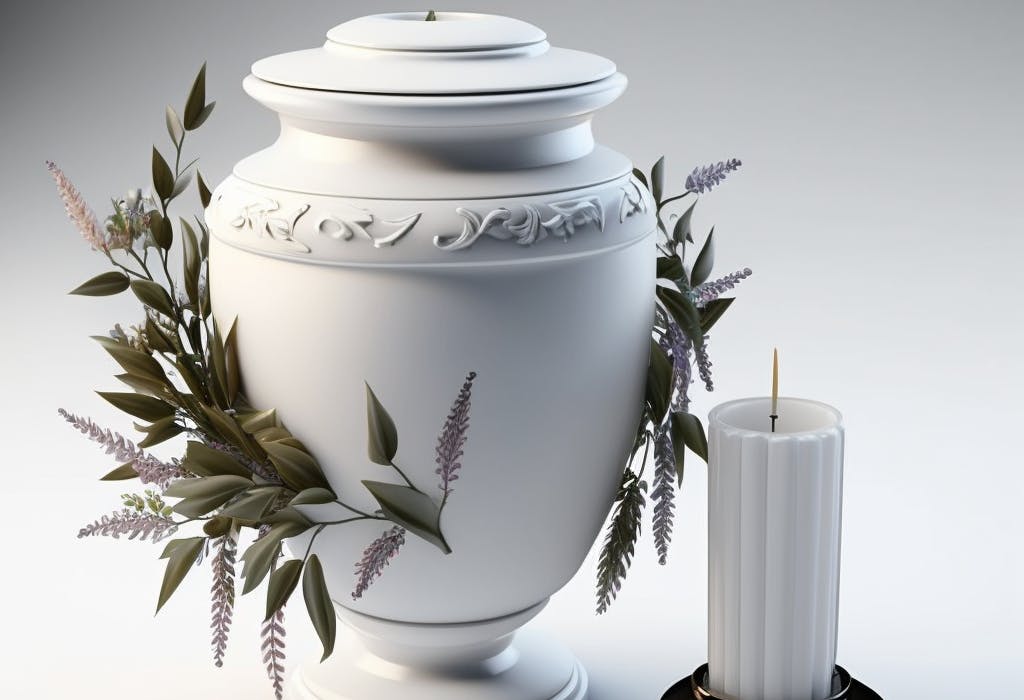 urne funéraire blanche et bougie
