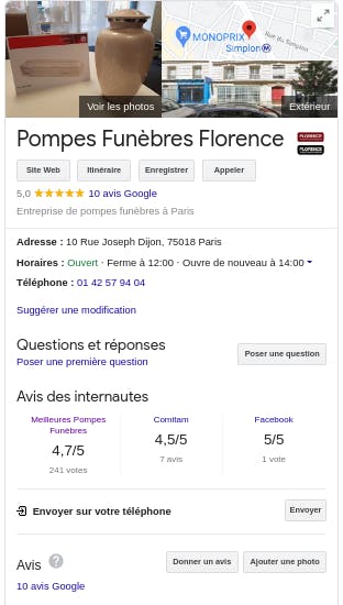 Fiche GMB Pompes Funèbres Florence