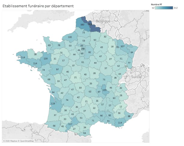 Établissements funéraires par département