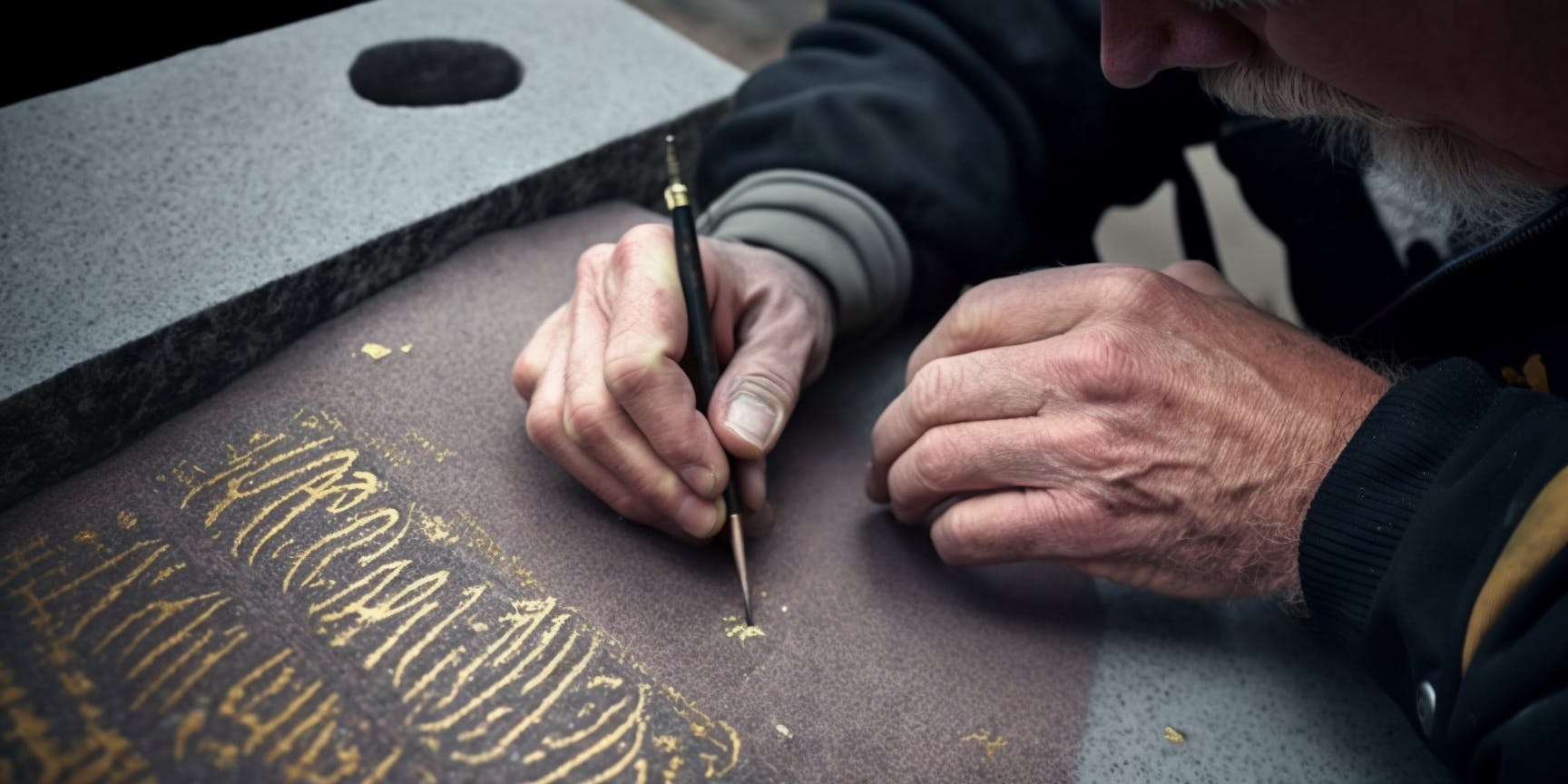 une personne qui grave une tombe 