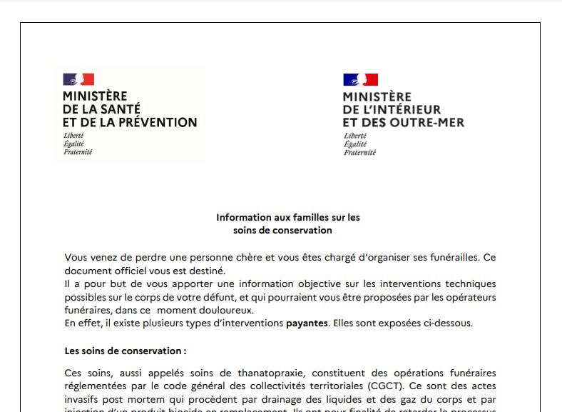 document officiel sur les soins de conservation du ministère de l'Intérieur