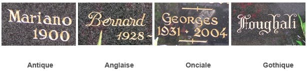 4 exemples de gravure sur pierre tombale