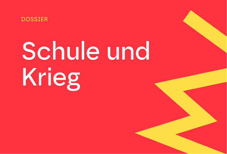 Textgrafik mit dem Titel "Schule und Krieg".