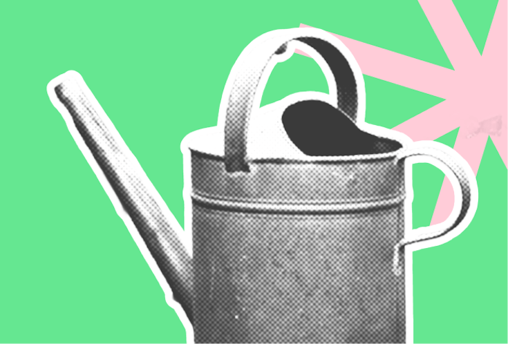 Eine Gießkanne aus Metall.