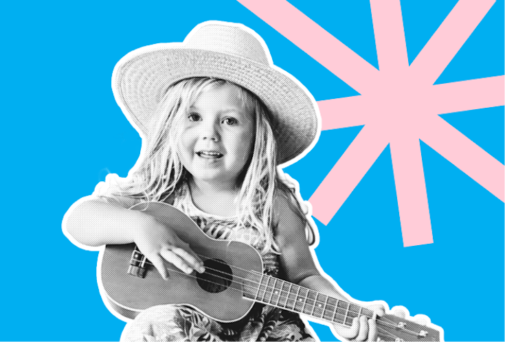 Mädchen spielt Ukulele und singt.