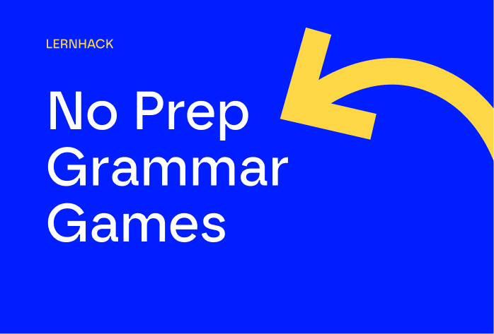 Textgrafik mit dem Titel "No Prep Grammar Games".