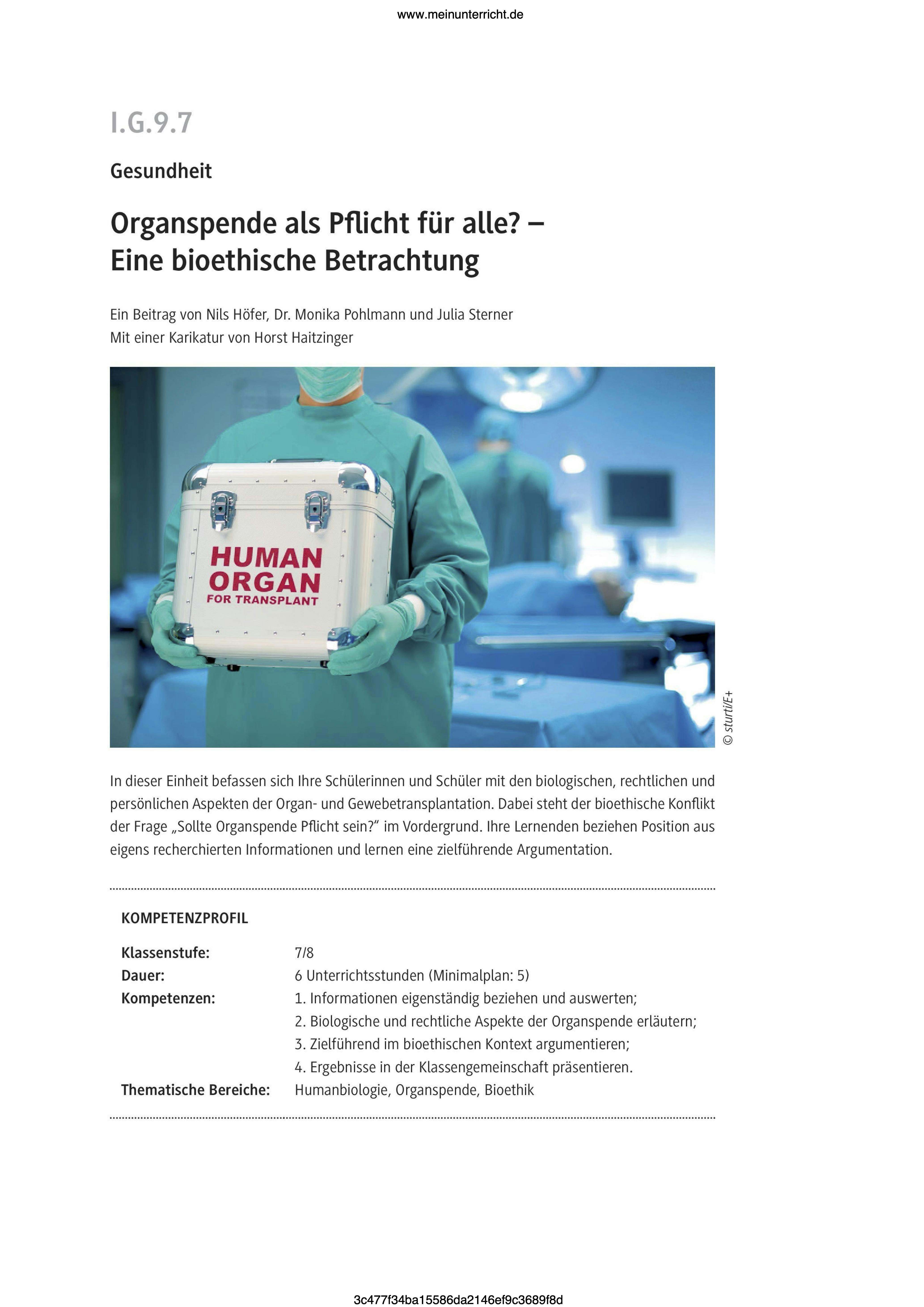 Organspende als Pflicht für alle?・Klasse 7・Raabe