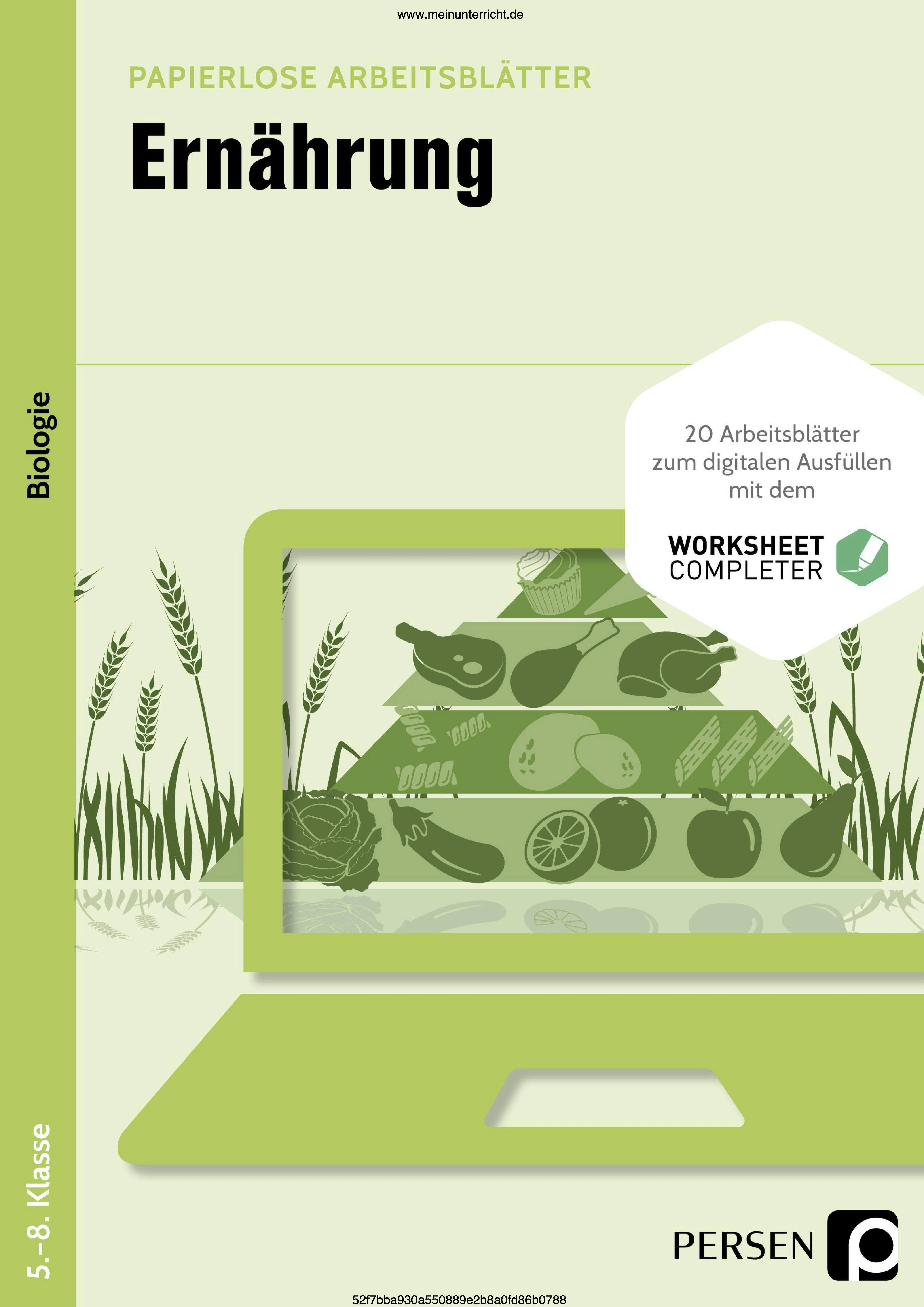 Papierlose Arbeitsblätter: Ernährung・Klasse 5-8・Persen