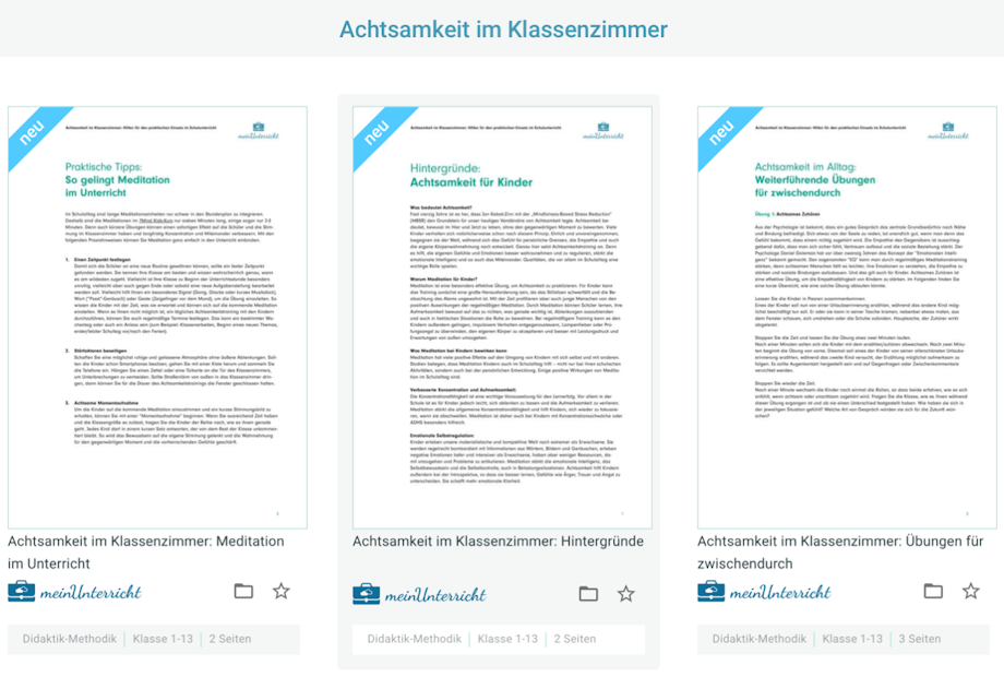 Achtsamkeit im Unterricht: Handreichungen und Unterrichtsideen