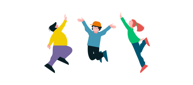 Kinder, die hochspringen und sich die Hände reichen