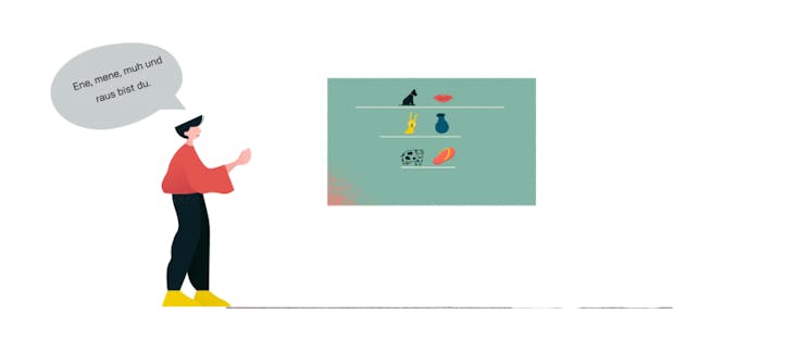 Ein Schüler steht vor der Tafel und bildet Reime. Dieser Beitrag umfasst Unterrichtsmaterialien zum Thema Reimwörter.