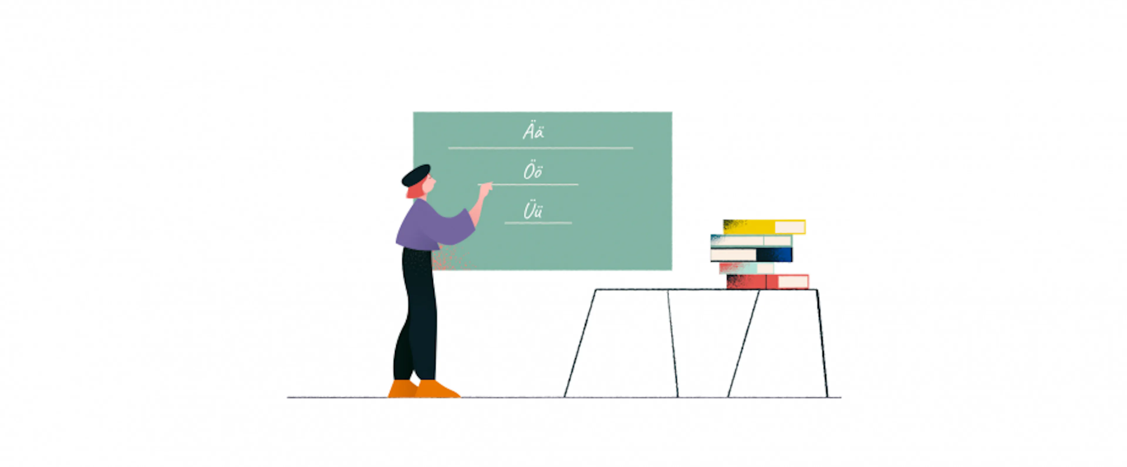 Eine Schülerin steht im Klassenzimmer und schreibt die Buchstaben Ä, Ö und Ü an die Tafel. In diesem Post findest du Unterrichtsmaterialien zum Thema Umlaute