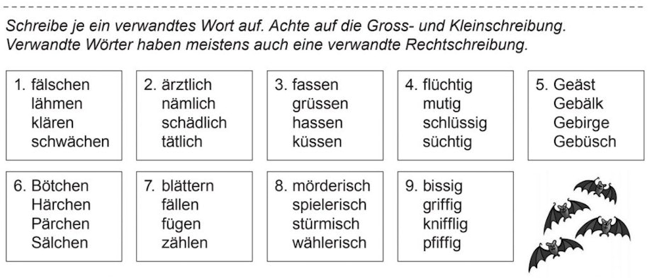 Eine Schablone zum Ausschneiden von Wortbestandteilen für ein Spiel zum Thema Wortfamilien.