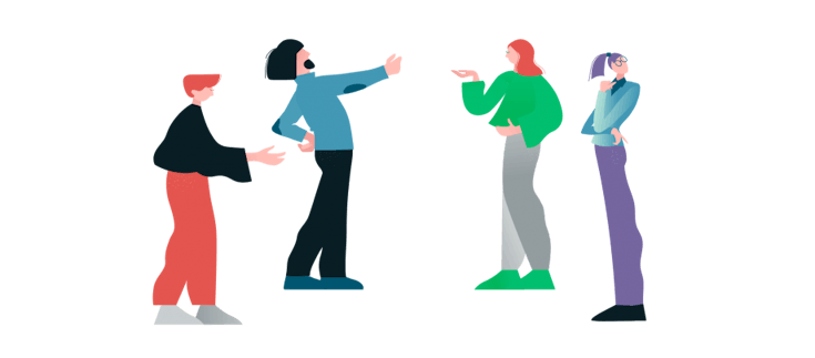 Eine Gruppe von vier Lehrkräften streitet