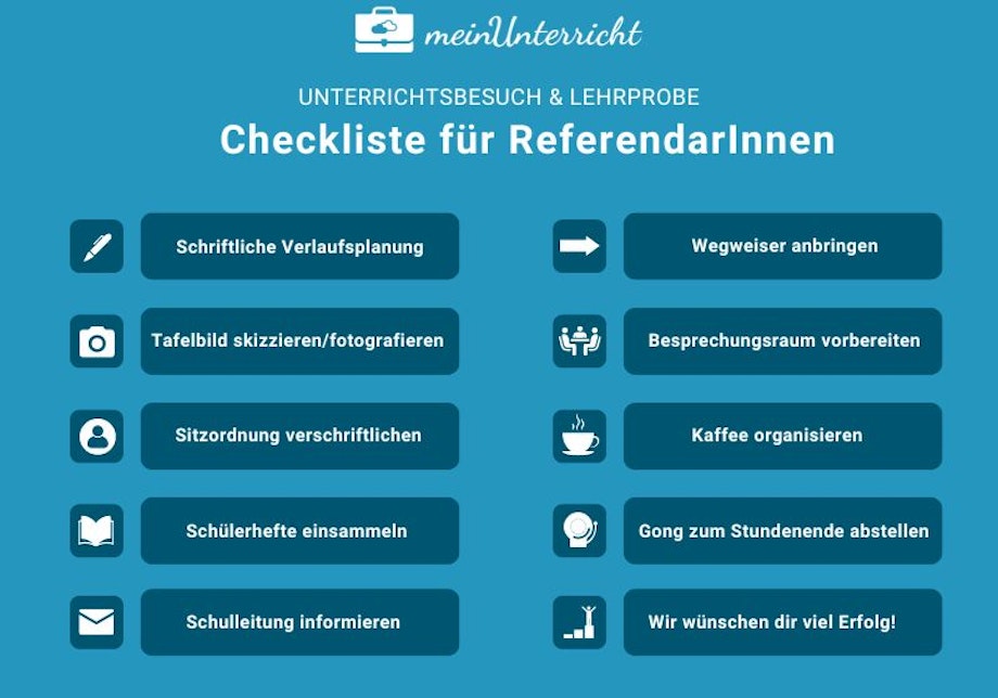 Tipps für ReferendarInnen zum Unterrichtsbesuch und Lehrprobe in Form einer praktischen Checkliste