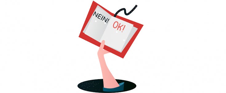 Das Bild zeigt einen Arm, der ein Buch in der Hand hält und aus einem Loch im Boden hervorragt.