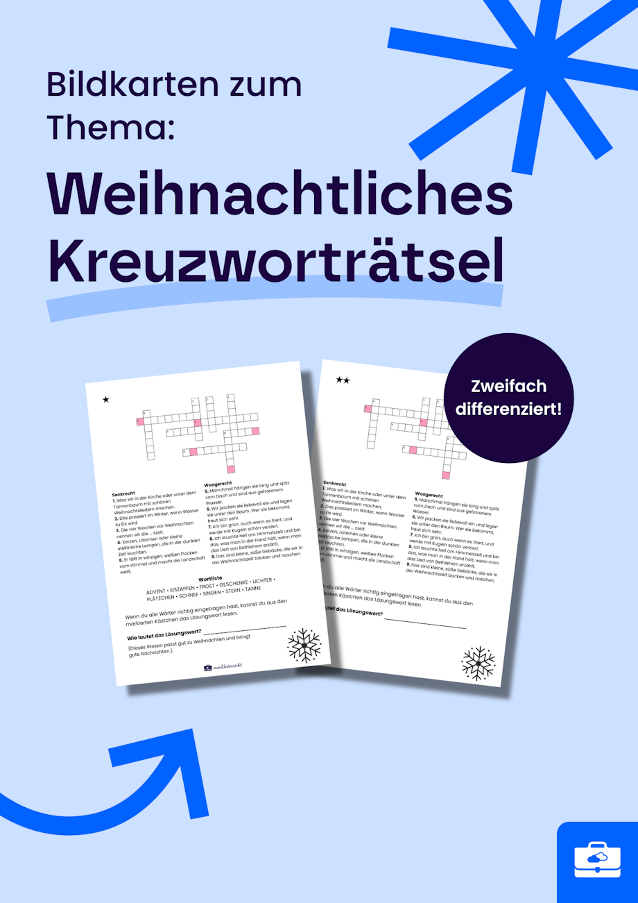 Vorlage zum ausdrucken: Weihnachtliches Kreuzworträtsel