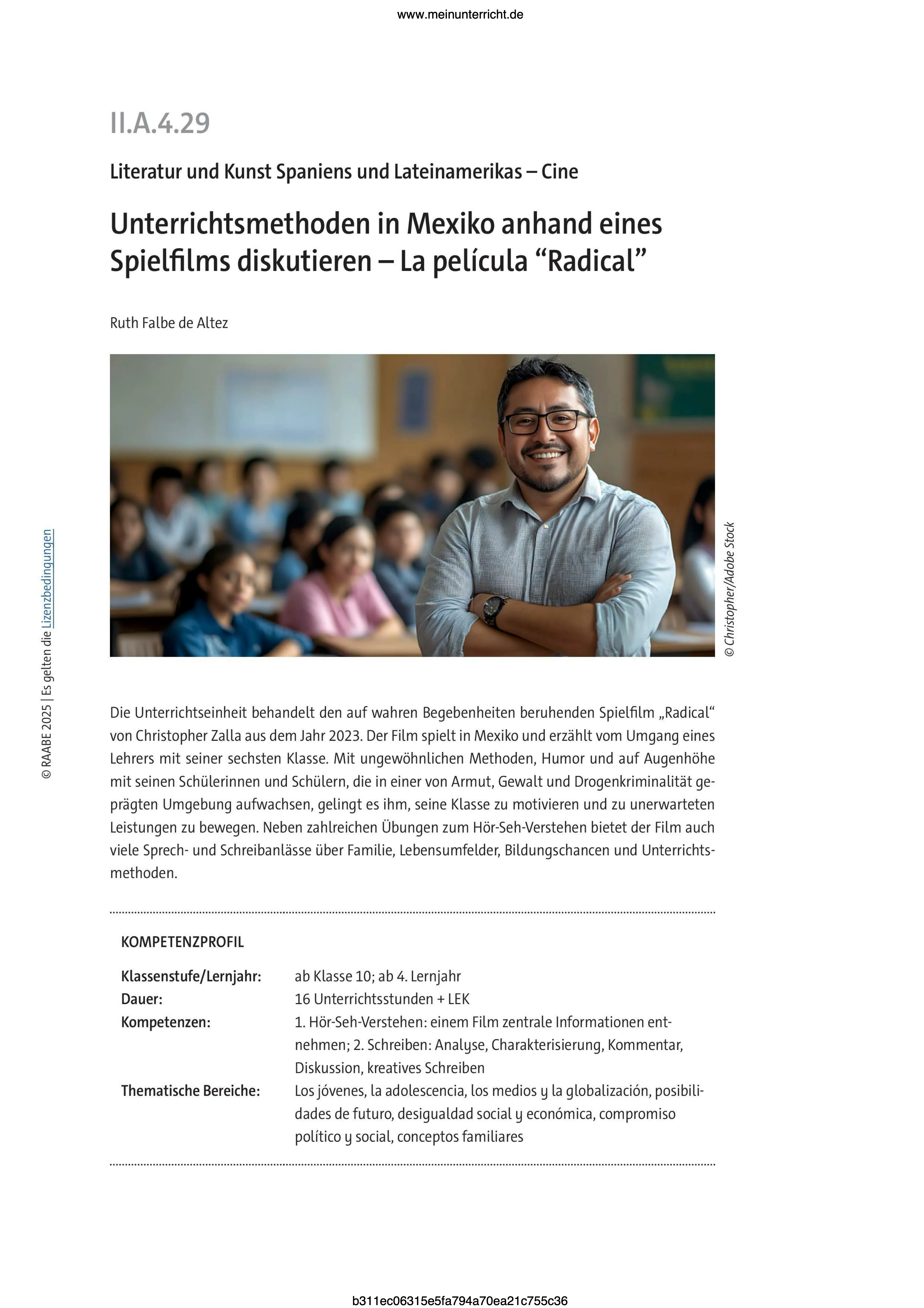 Die Unterrichtseinheit behandelt den auf wahren Begebenheiten beruhenden Spielfilm "Radical" von Christopher Zalla aus dem Jahr 2023.