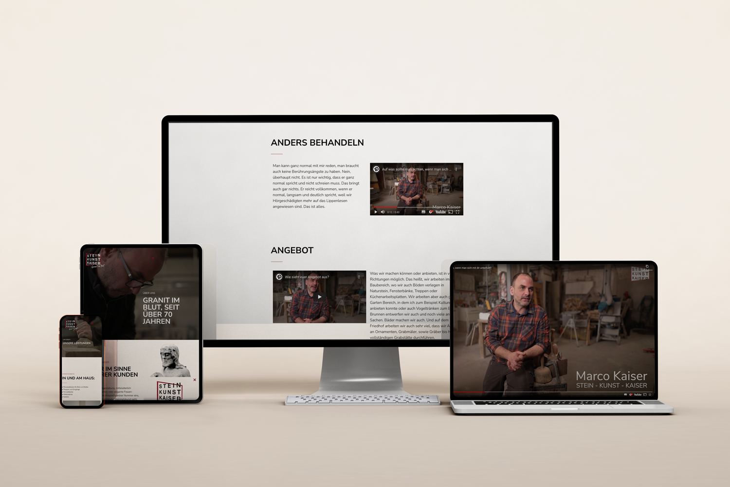 Website Präsentation des Unternehmens Stein Kunst Kaiser - Handwerker Website von der Meisterstück Agency aus Köln