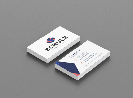 Vor- und Rückseite der neuen Visitenkarten des Unternehmens Schulz - Werbeagentur Handwerk, von der  Meisterstück Agency aus Köln