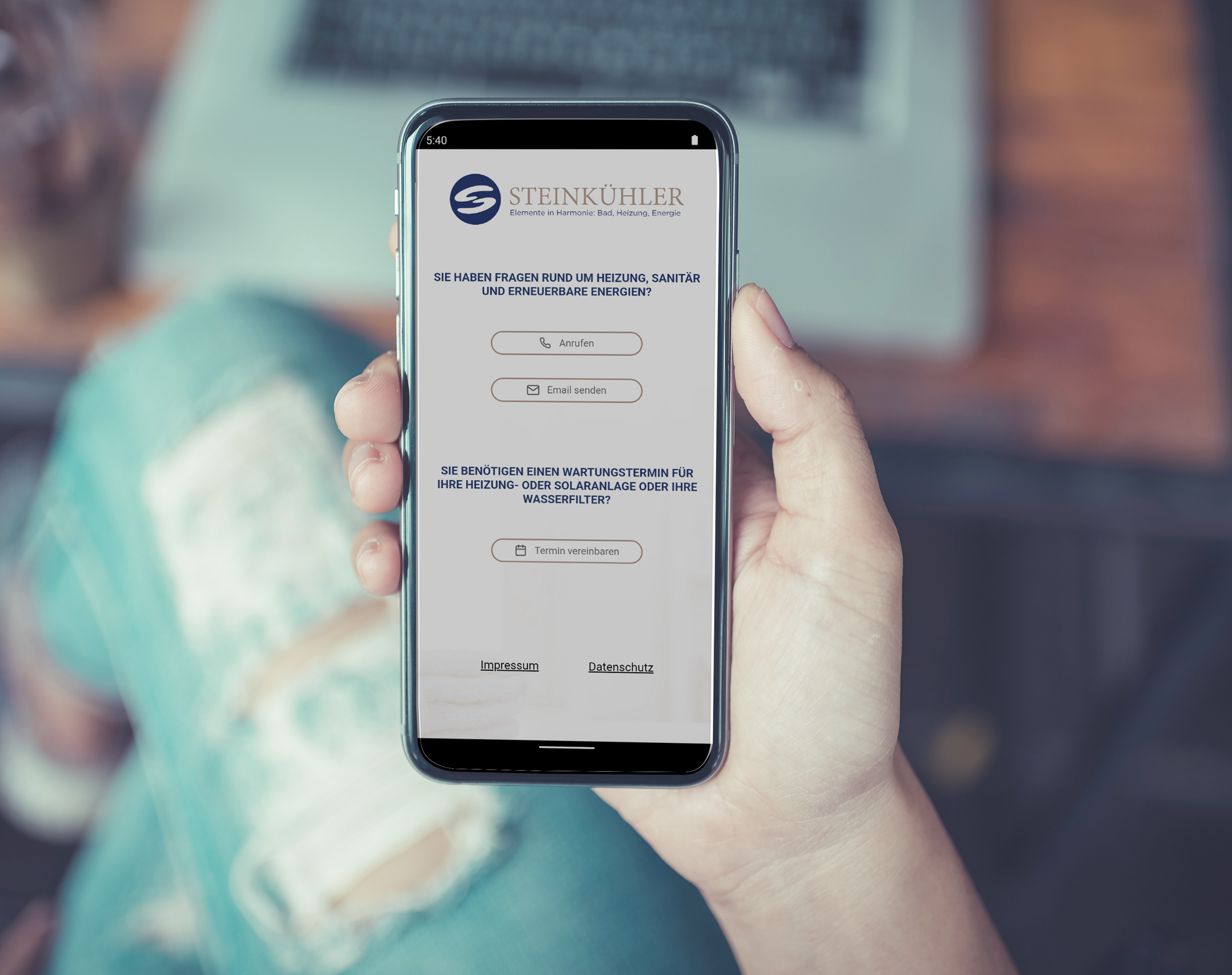Ein Mockup der Steinkühler App - Die Agentur für Digitalisierung im Handwerk, Meisterstück Agency aus Köln