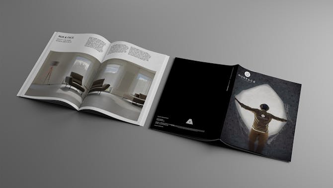 Ein aufgeschlagenes Murface Magazin (Links) und eine Cover Ansicht des Murface Magazins (Rechts) - Digitalisierung Handwerk von der Meisterstück Agency aus Köln.