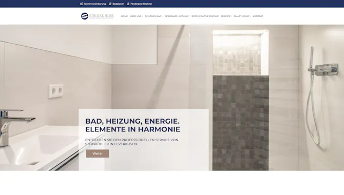 Ein Screenshot der Website von Steinkühler - Digitalisierung Handwerk von der Meisterstück Agency aus Köln.