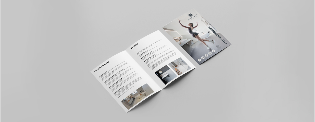 Pflegehinweis Broschüre des Unternehmens Murface - Digitalisierung Handwerk von der Meisterstück Agency aus Köln.