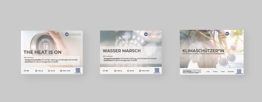 Ein Anzeigen Mock-Up mit 3 verschiedenen Anzeigen zu dem Thema Mitarbeitergewinnung - Digitalisierung Handwerk von der Meisterstück Agency aus Köln.
