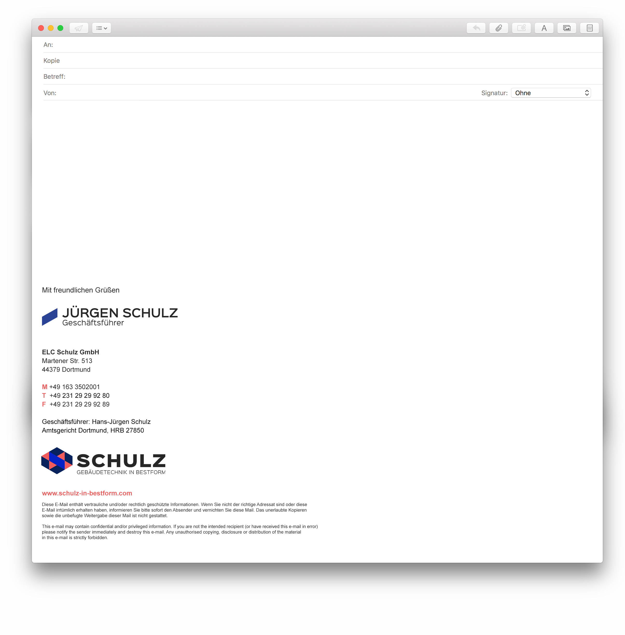 Der neue E-Mail Footer des Unternehmens Schulz- Werbeagentur Handwerk, von der  Meisterstück Agency aus Köln