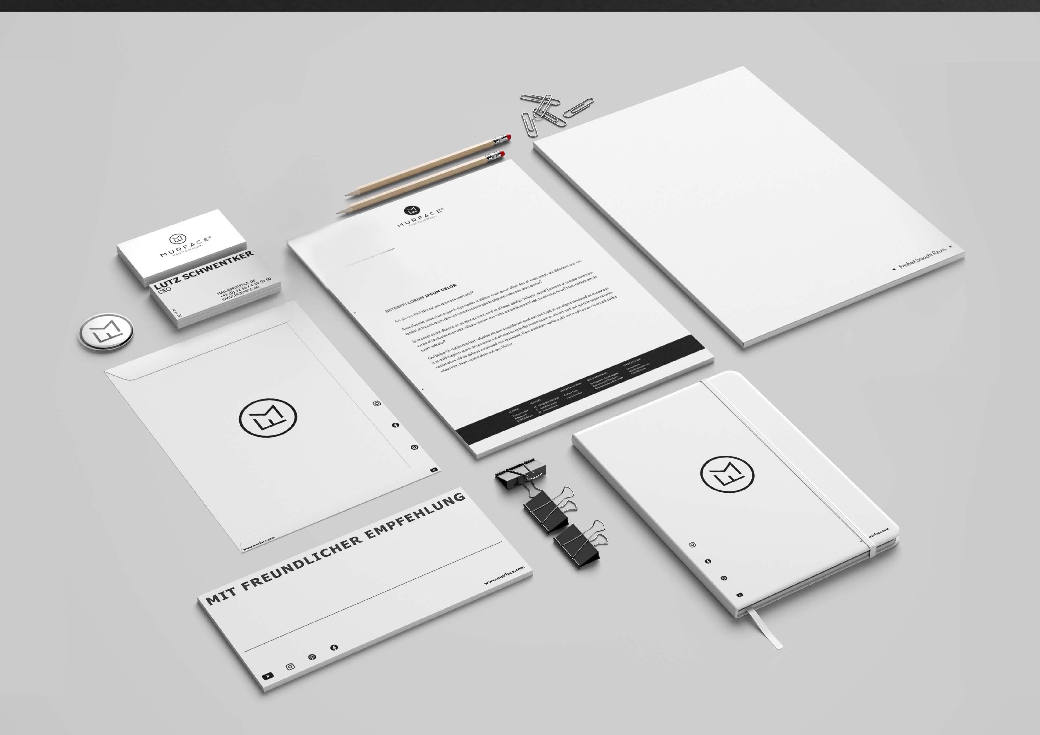 Stationary Layout des Unternehmens Murface - Digitalisierung Handwerk von der Meisterstück Agency aus Köln.