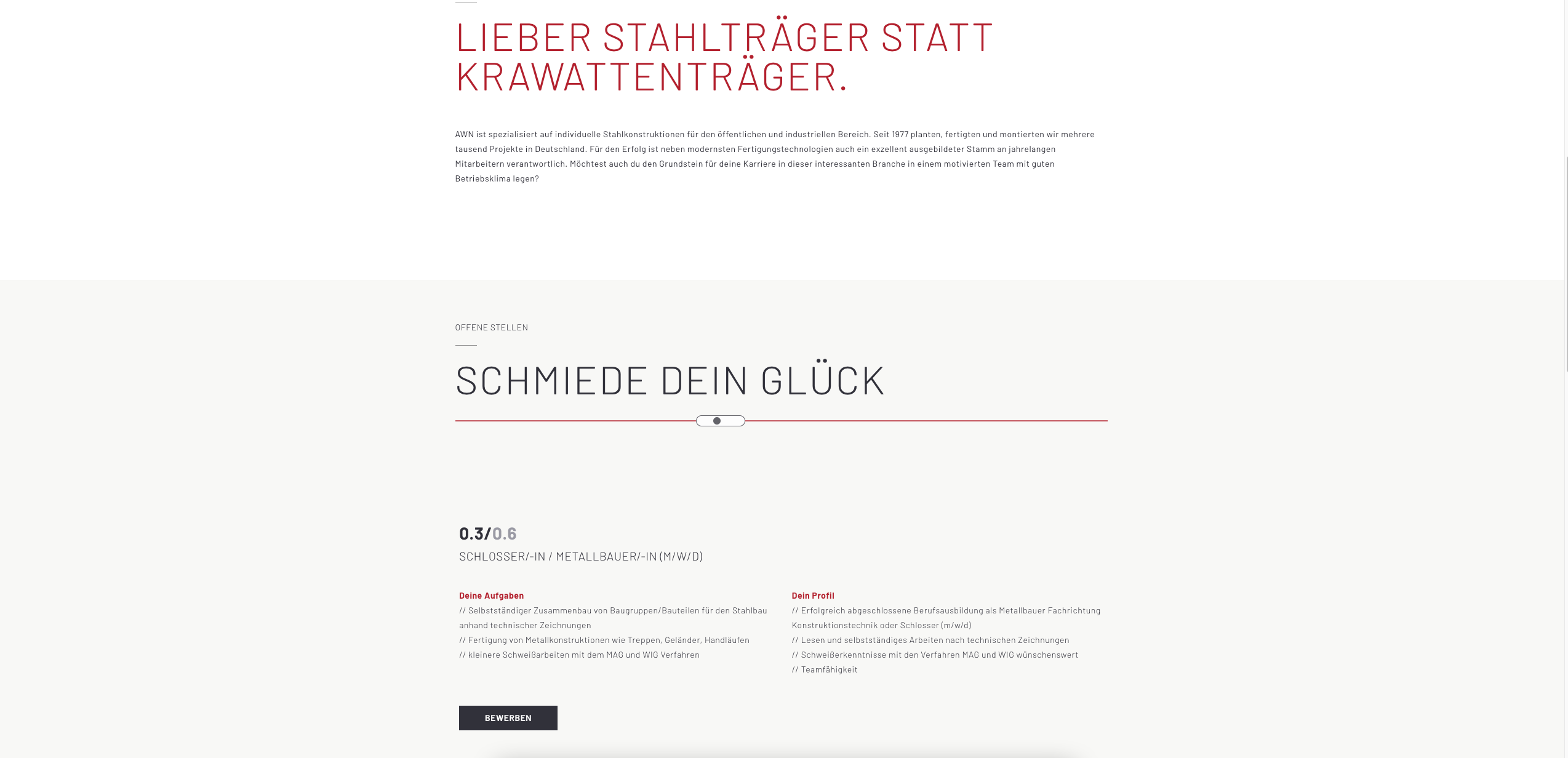 Ein Screenshot der Über Uns Ansicht der Website von AWN -  Digitales Handwerk von der Meisterstück Agency aus Köln