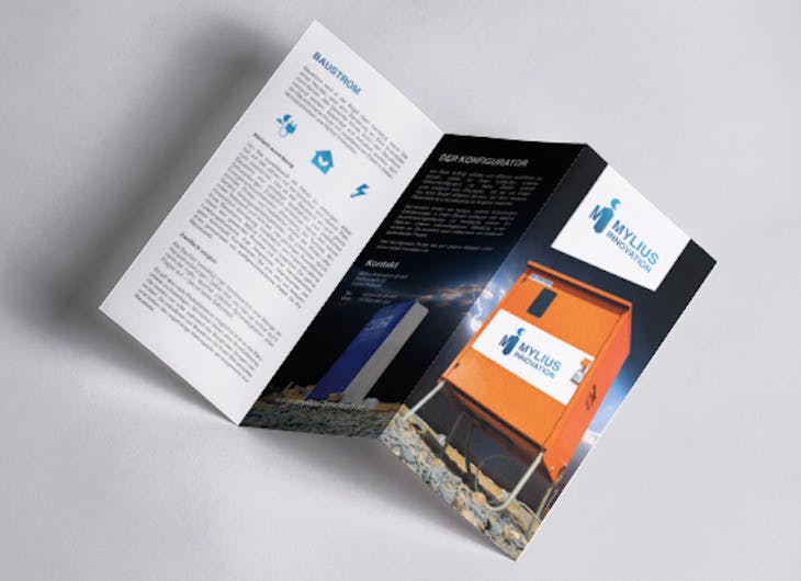 Eine Broschüre individuell designed mit dem neuen Logo von dem Unternehmen Mylius - Social-Media Marketing Handwerk, Meisterstück Agency, Köln