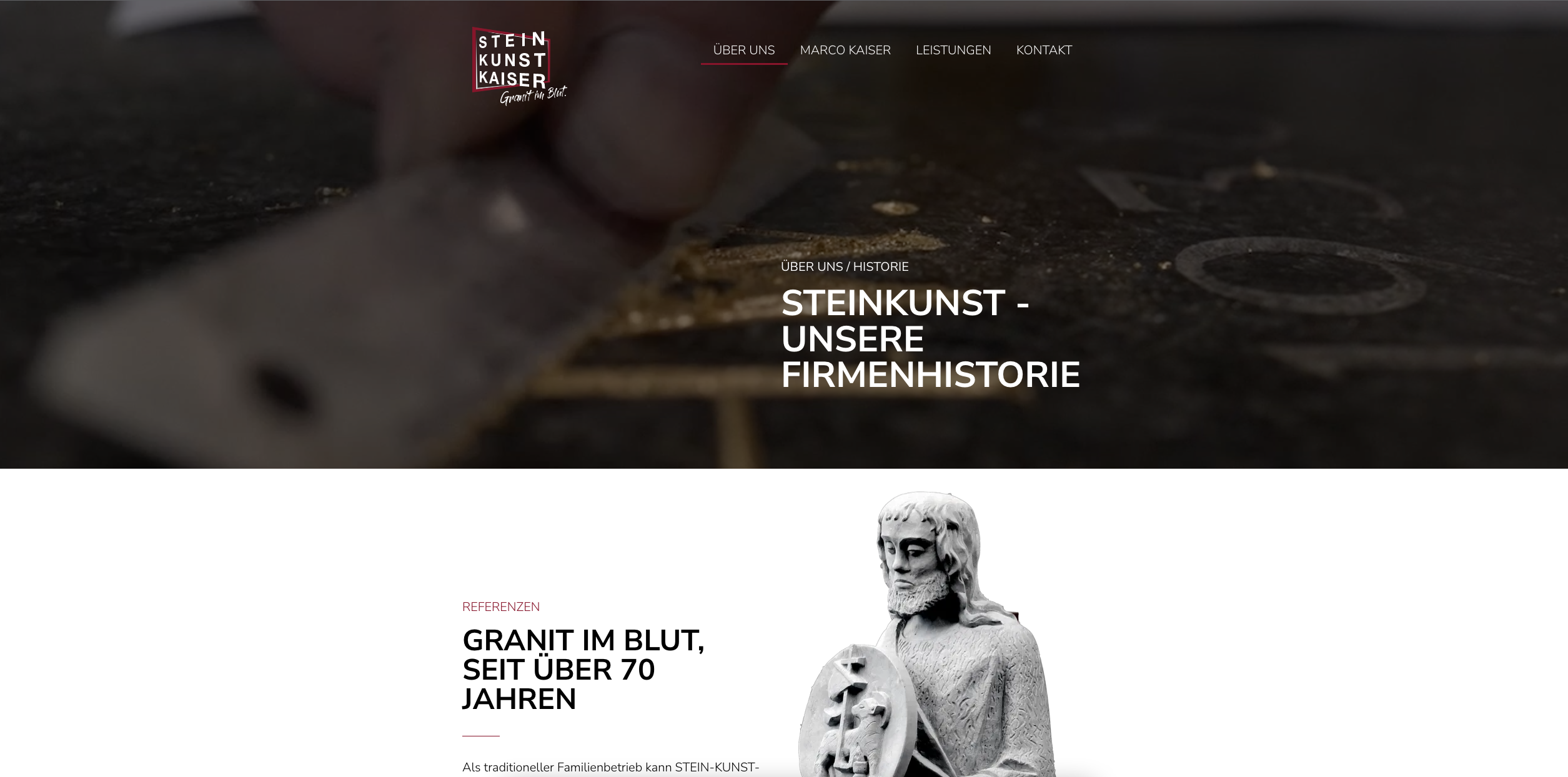 Screenshot der Über Uns Website von dem Unternehmen Stein Kunst Kaiser - Handwerker Website von der Meisterstück Agency aus Köln