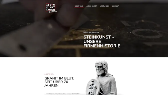 Screenshot der Über Uns Website von dem Unternehmen Stein Kunst Kaiser - Handwerker Website von der Meisterstück Agency aus Köln