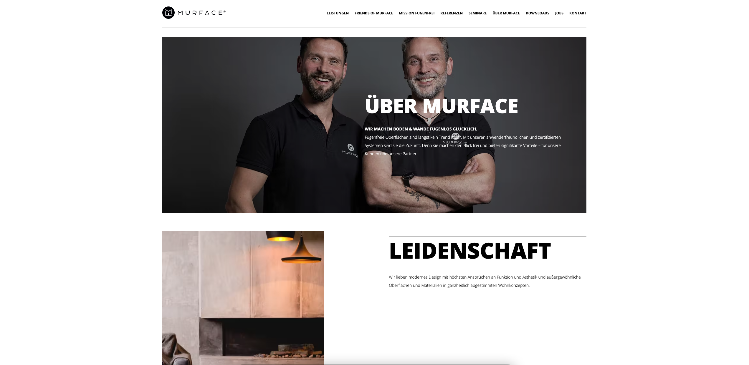 Screenshot der Über Uns Ansicht auf der Website von Murface - Digitalisierung Handwerk von der Meisterstück Agency aus Köln.
