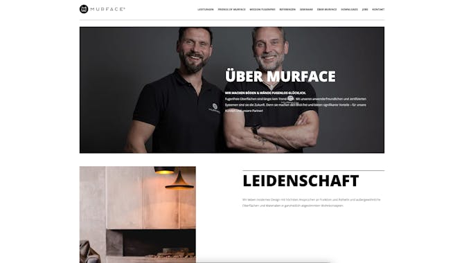 Screenshot der Über Uns Ansicht auf der Website von Murface - Digitalisierung Handwerk von der Meisterstück Agency aus Köln.