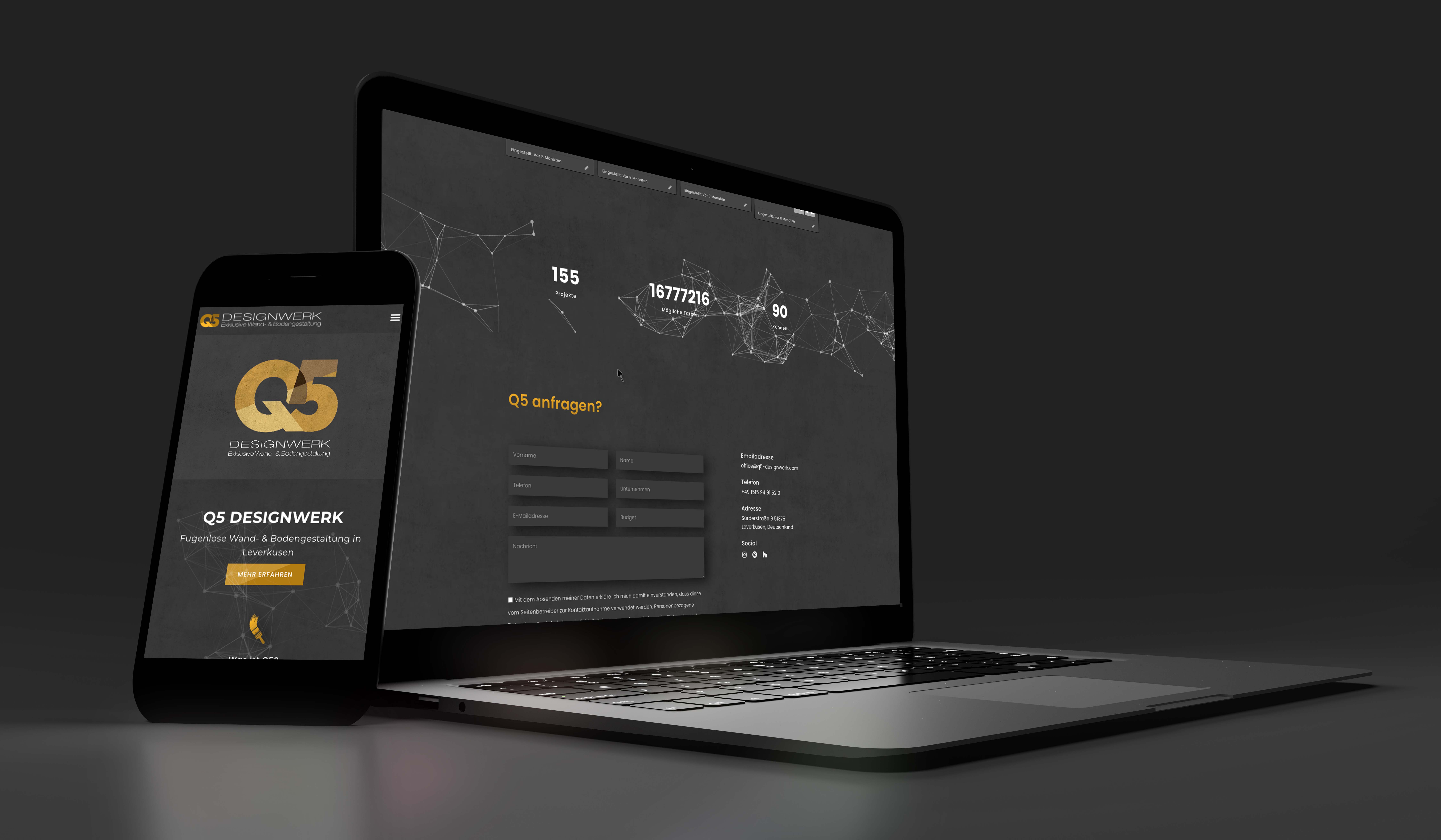 Die Ansicht der Q5 Website auf einem Pc und einem Smartphone - Werbemittel Handwerk, von der Meisterstück Agency aus Köln