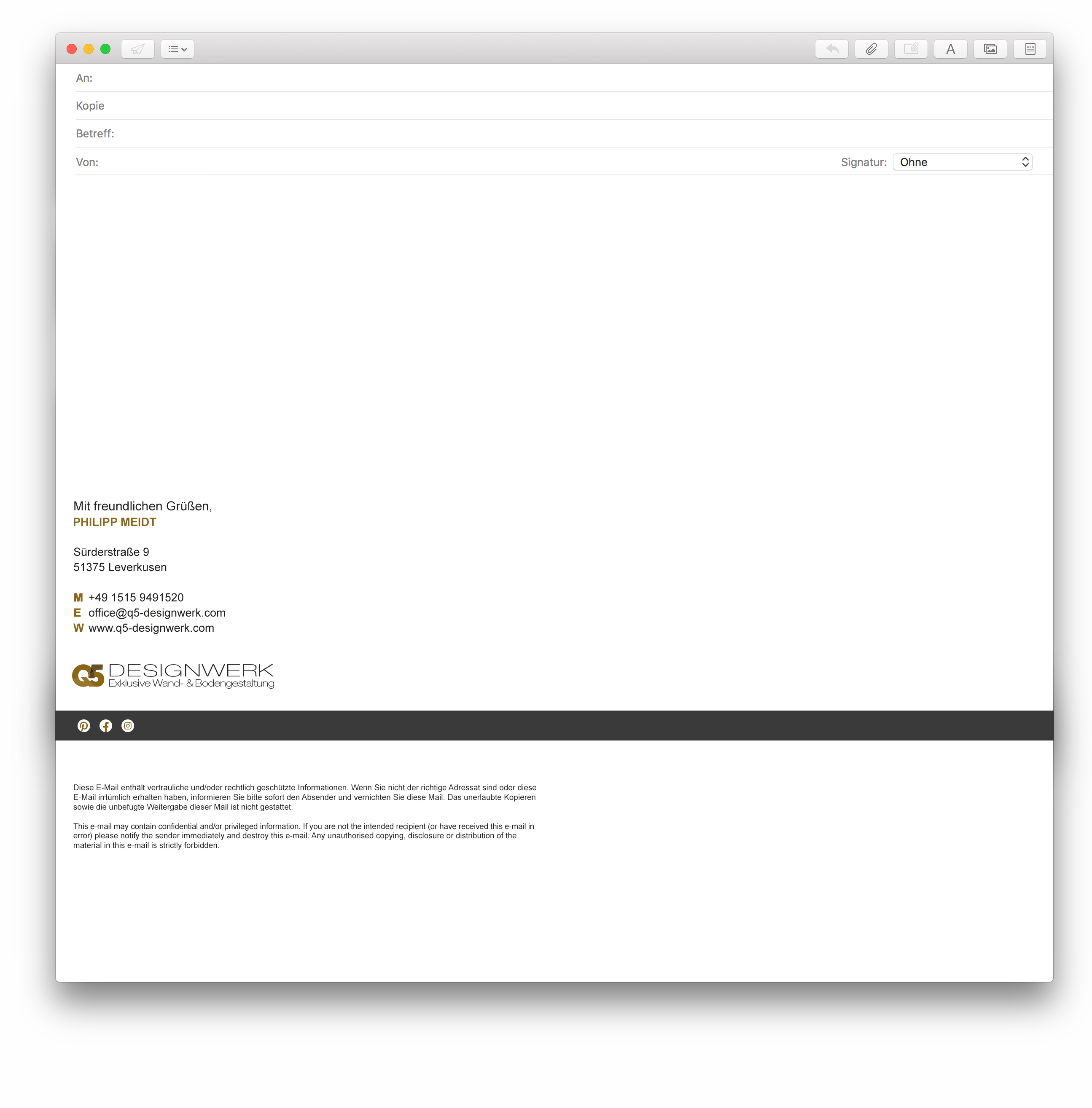 Der neue E-Mail Footer des Unternehmens Q5 - Werbemittel Handwerk, von der Meisterstück Agency aus Köln