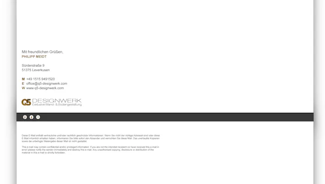 Der neue E-Mail Footer des Unternehmens Q5 - Werbemittel Handwerk, von der Meisterstück Agency aus Köln