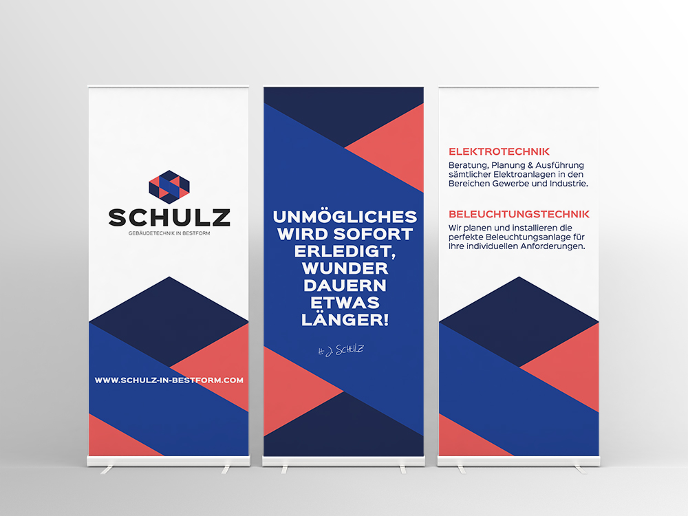 Ein Roll-Up individuelle designed für das Unternehmen Schulz - Werbeagentur Handwerk, von der  Meisterstück Agency aus Köln