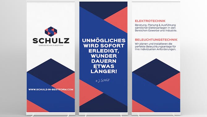 Ein Roll-Up individuelle designed für das Unternehmen Schulz - Werbeagentur Handwerk, von der  Meisterstück Agency aus Köln