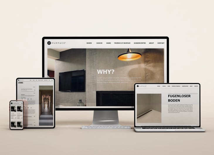 Bild des digitalen MockUps des Unternehmens Murface - Digitalisierung Handwerk von der Meisterstück Agency aus Köln.