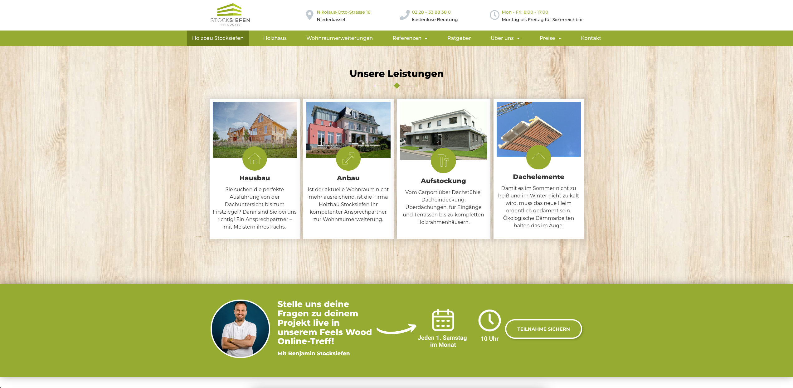 Website Leistungsübersicht des Unternehmens Stocksiefen - Handwerk Marketing von der Meisterstück Agency aus Köln.
